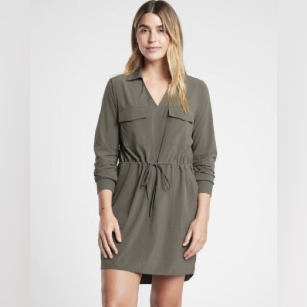 Athleta Zuma Shirt Dress Olive Green Size Medium NWT